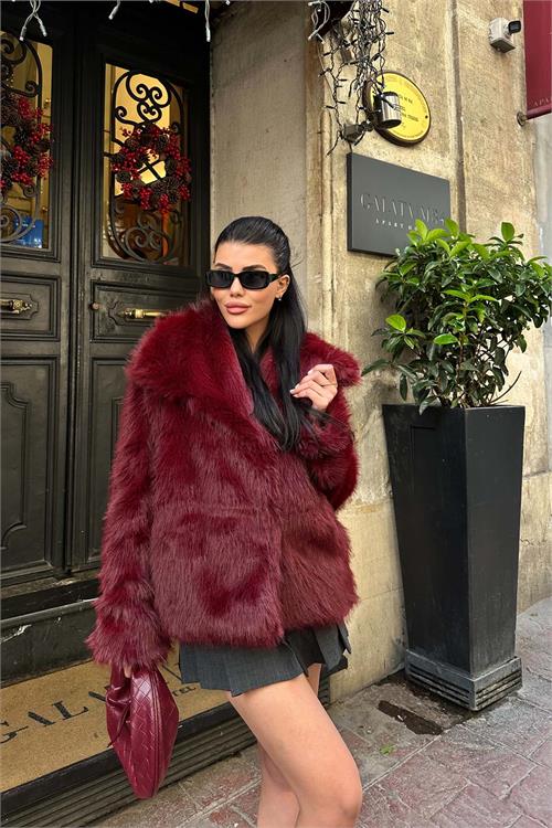 Kadın Şal Yaka Astarlı Kürk Ceket – Düğmeli Oversize Geniş Kalıp HSZ003 