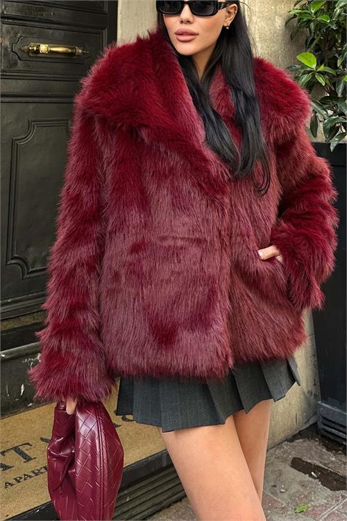 Kadın Şal Yaka Astarlı Kürk Ceket – Düğmeli Oversize Geniş Kalıp HSZ003 