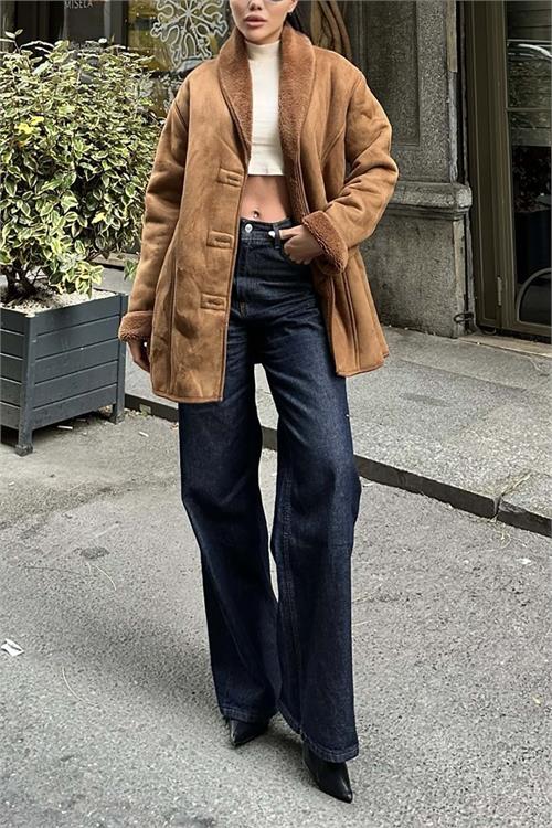 Kadın Taba Süet İçi Peluş Kaban HSZ027 