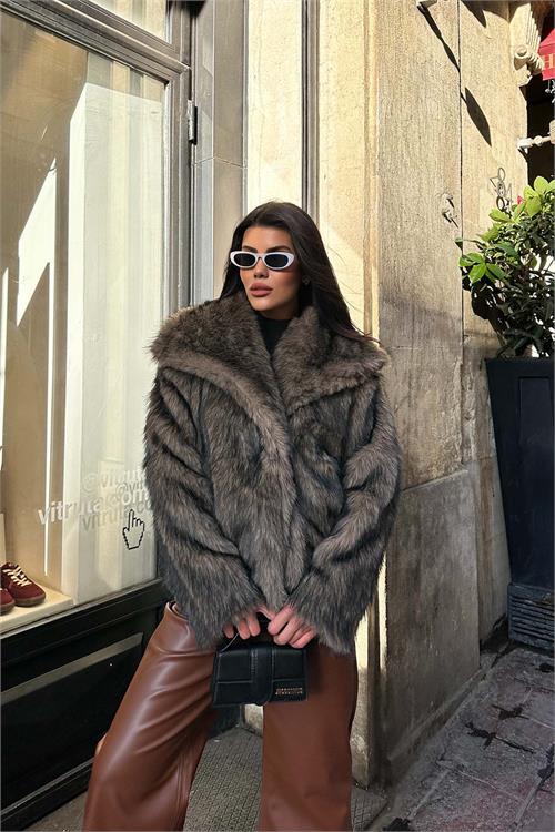 Kadın Astarlı Çıtçıtlı Cepli Kürk Vizon Kaban HSZ006 