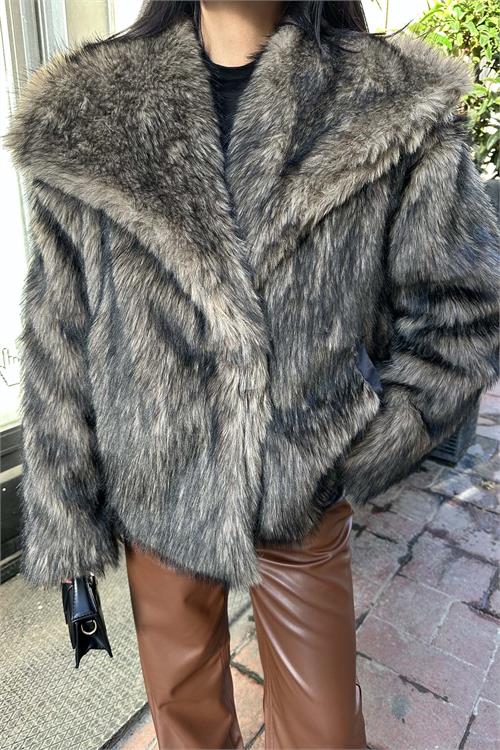 Kadın Astarlı Çıtçıtlı Cepli Kürk Vizon Kaban HSZ006 