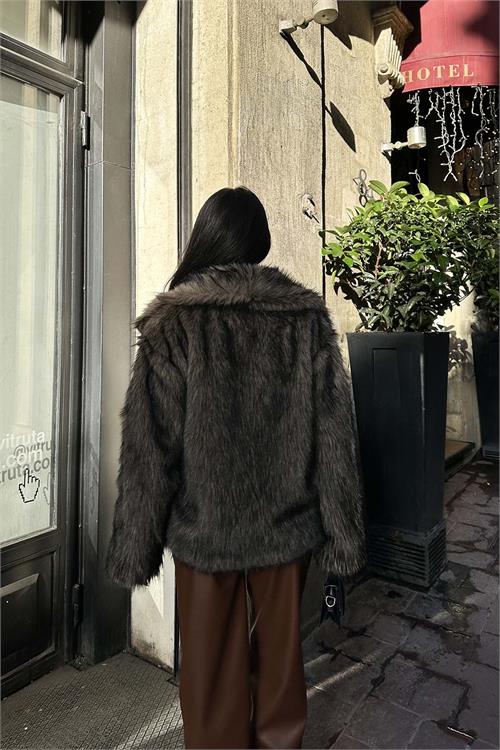 Kadın Astarlı Çıtçıtlı Cepli Kürk Vizon Kaban HSZ006 