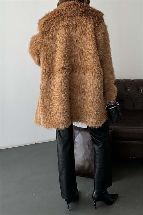 Kadın taba Astarlı Düğmeli Oversize Kürk Kaban HSZ002 